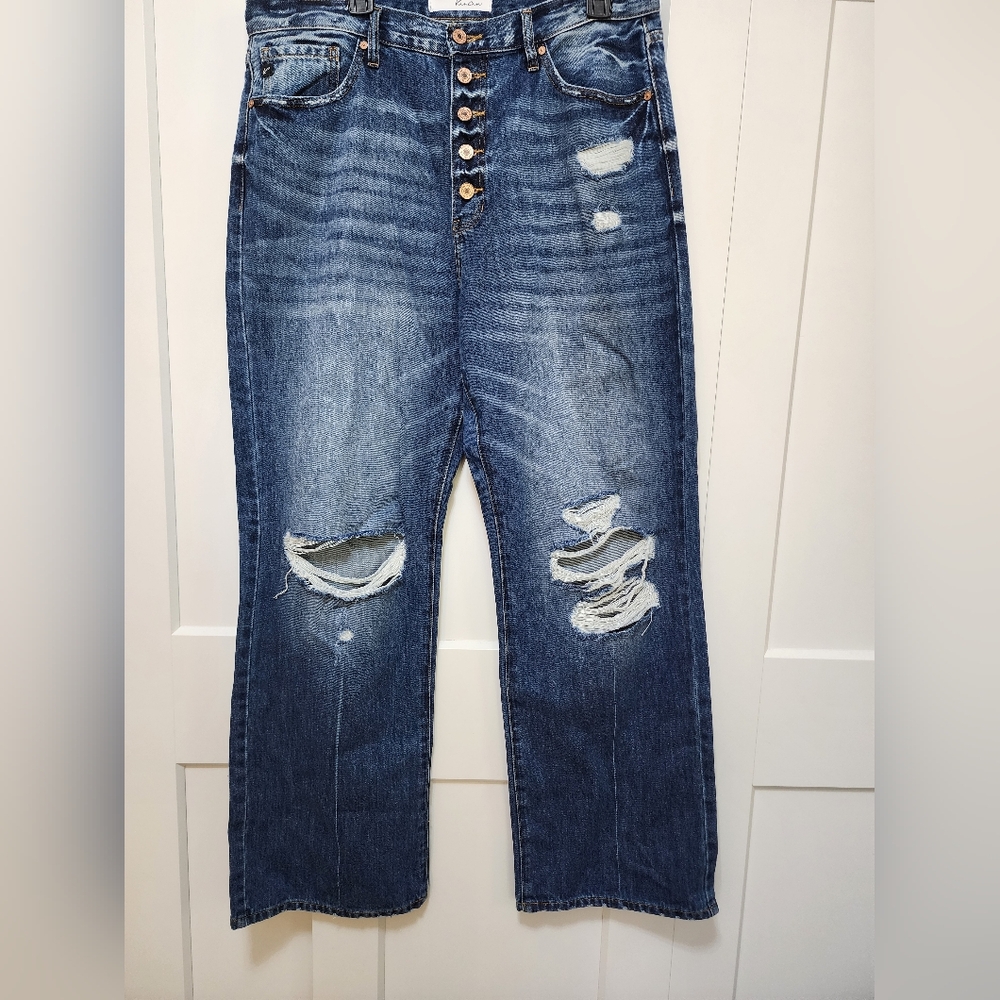 NWT Kancan By The Buckle Distressed Blue Wide Leg Button-Fly Jeans